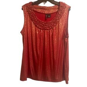 New Directions Plus Size Red & Gold Animal Print Blouse Size 2X NWT